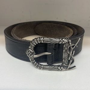YSL black distressed leather belt